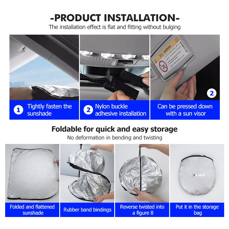 Car Sunshade Front Windshield Foldable Parasol Summer Protection For Hyundai Sonata i30 i20 Tucson Elantra Kona N Line view 4