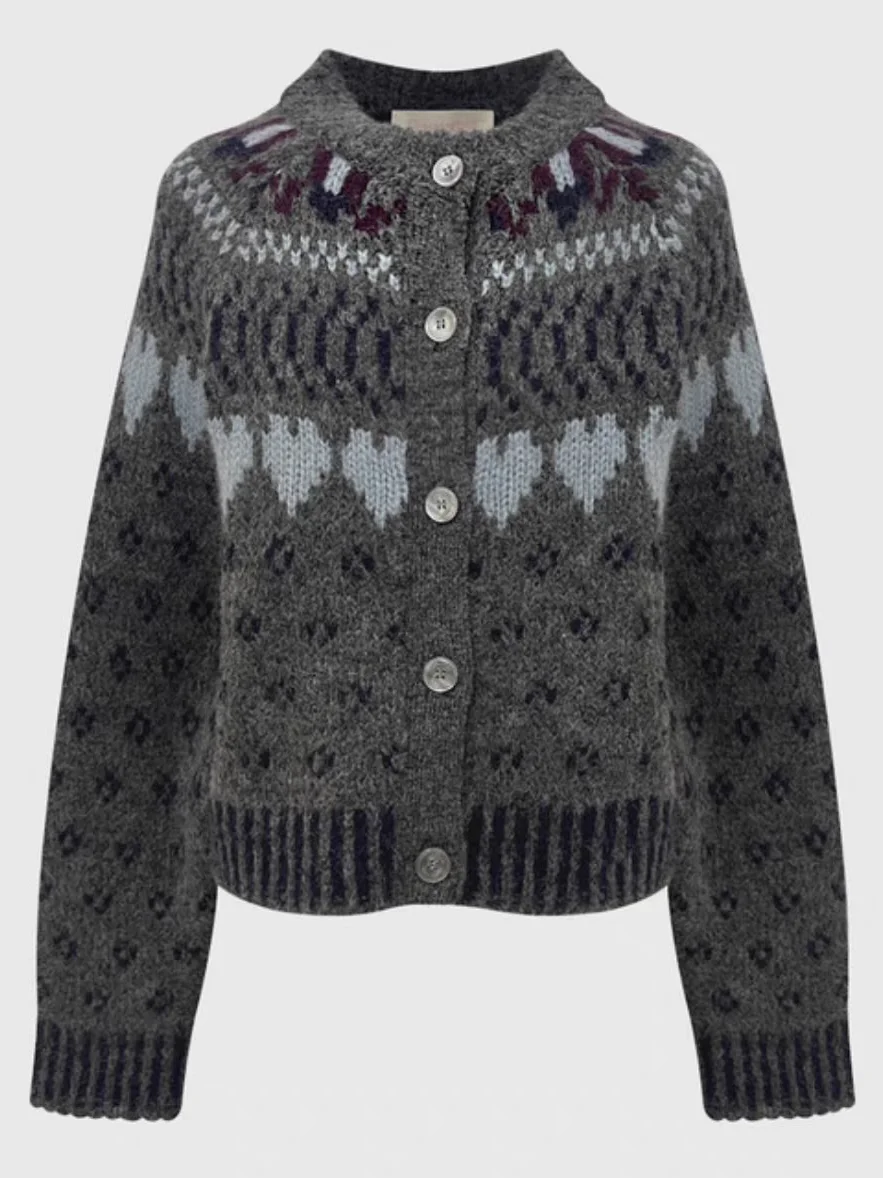 

Retro Knitted Sweater Jaet Women's Faion Cute Heart Pattern Fair Isle Knit round Ne Top Vintage Sle Ladies' Knitwear