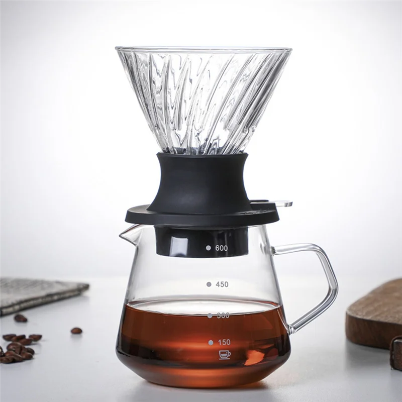 600ML Immersion Dripper Switch Glass for V60 Pour over Coffee Maker V Shape Drip Coffee Dripper and Filters Transparent