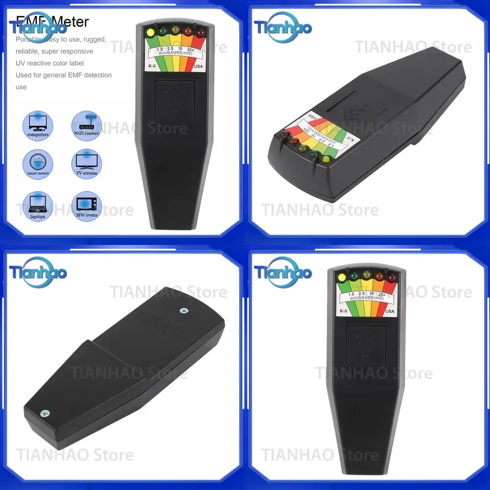 EMF-1 Magnetic Field Tester for Portable EMF Radiation Detection with K-II Style 5-LED Indicator Gauss Meter and UV Reactive