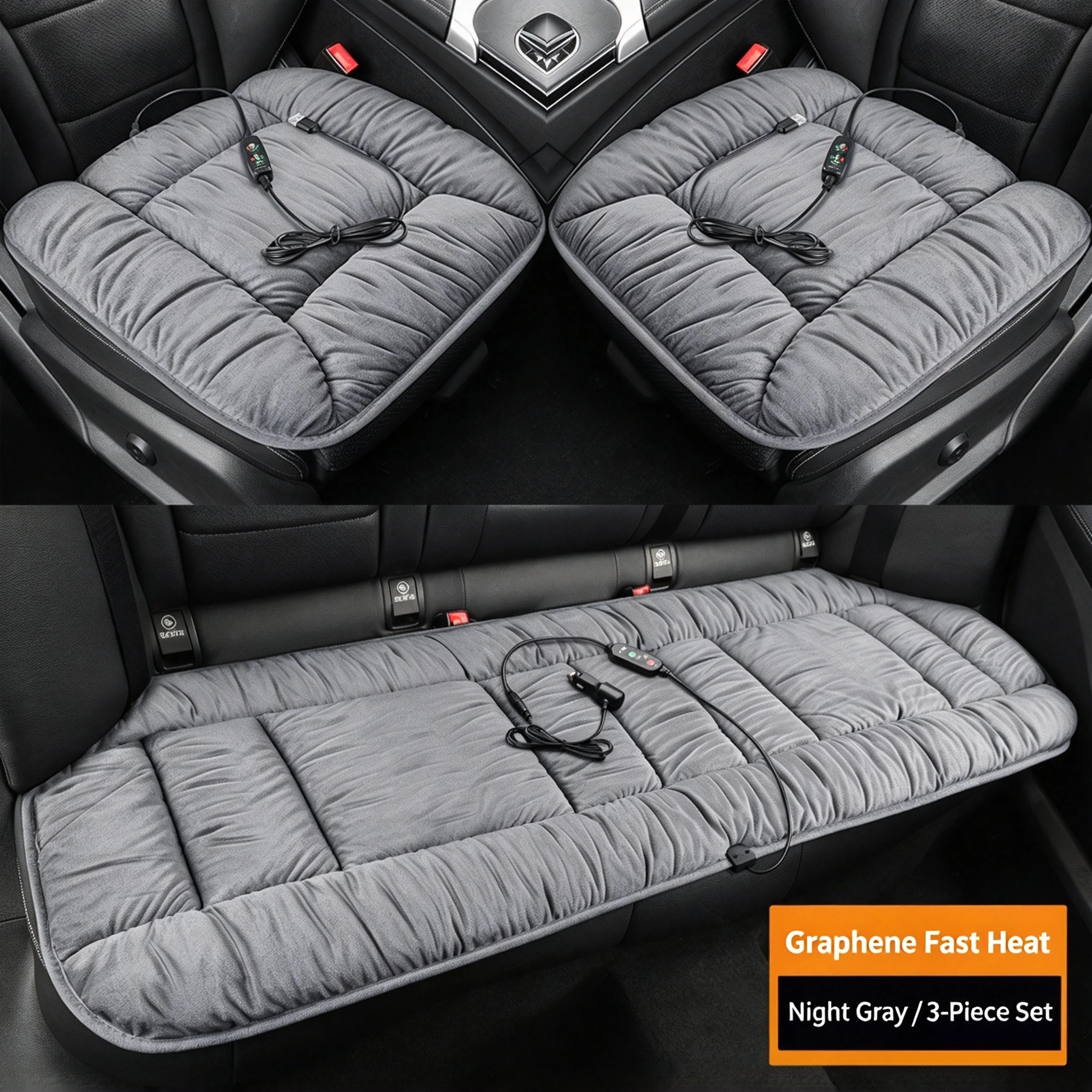 3-Piece Set of Car Seat Heating Pads, Fast Heating, Warm and Plush, Suitable for Most Car Seats, a Must-Have for Autumn and Winter, Warm and Comfortable, Say Goodbye to the Cold