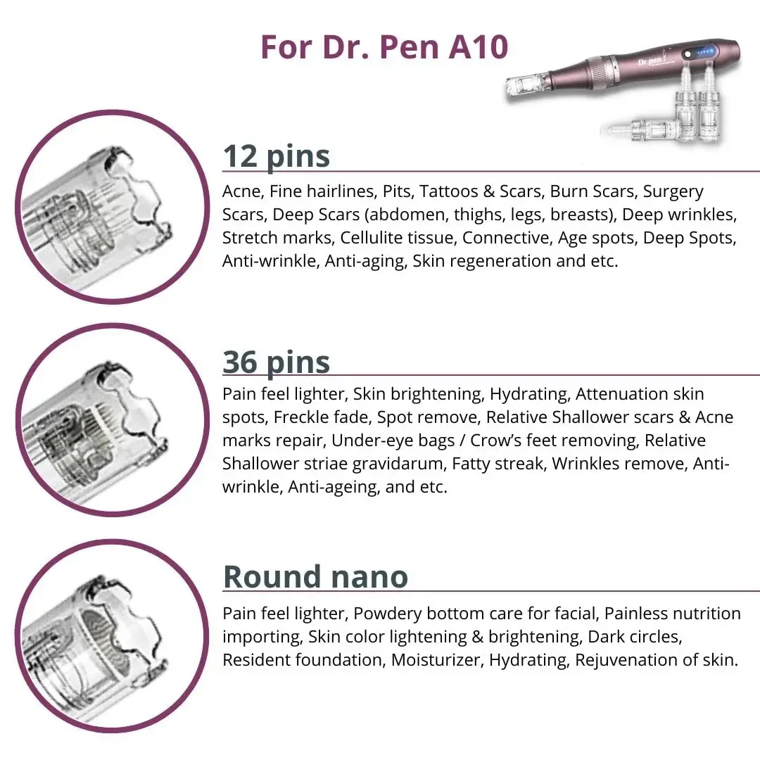 20 pcsDerma Pen Needle Cartridge Microneedling Machine Bayonet Cartridges 12 24 36 42 Nano Needle MTS For Dr Pen A10