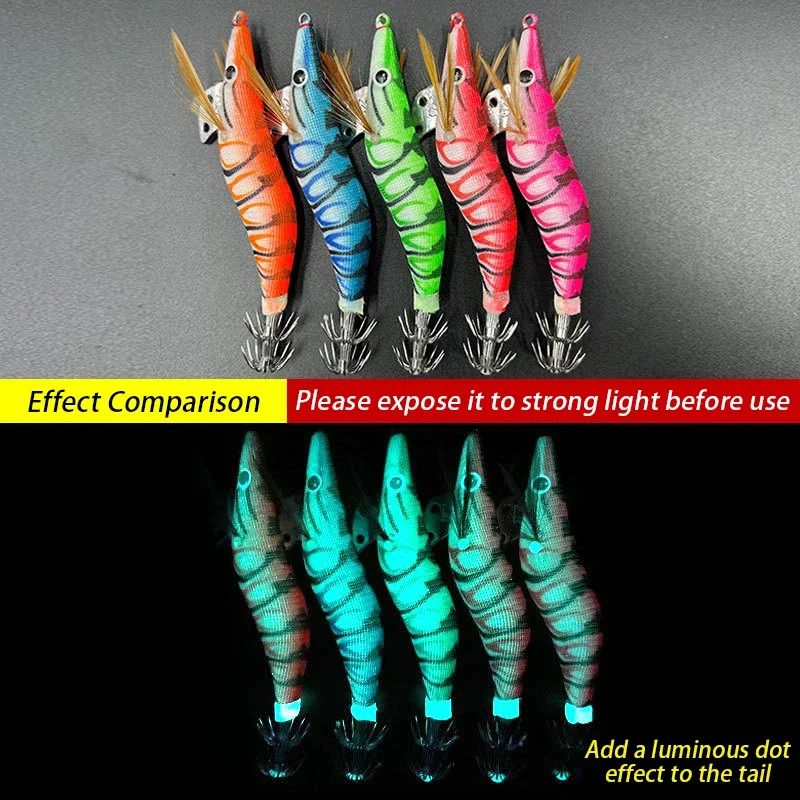 1 قطعة متوهجة خطاف صيد على شكل سمكة الطعم خطافات الحبار الرصاص رئيس الأوزان الأفقي خشبية الروبيان المتذبذب ل الأخطبوط الحبار صيد السمك #3