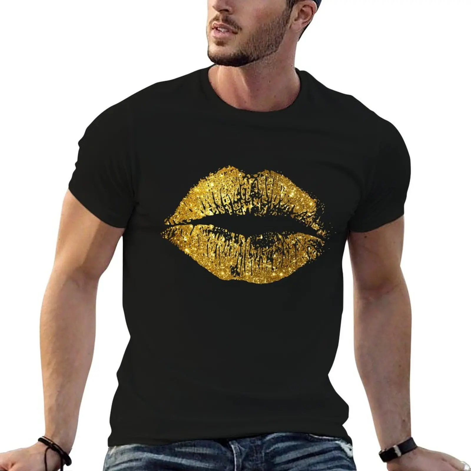 

men Stylish man t t Lips shirts man designer for personalised Glitter t shirt T-Shirt shirt Gold