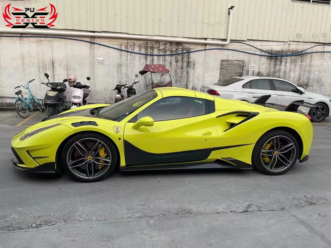 건식 탄소 섬유 앞 립 범퍼 사이드 스커트 후면 디퓨저 스포일러 테일 윙 페라리 488 업그레이드 MSY 스타일 자동차 액세서리