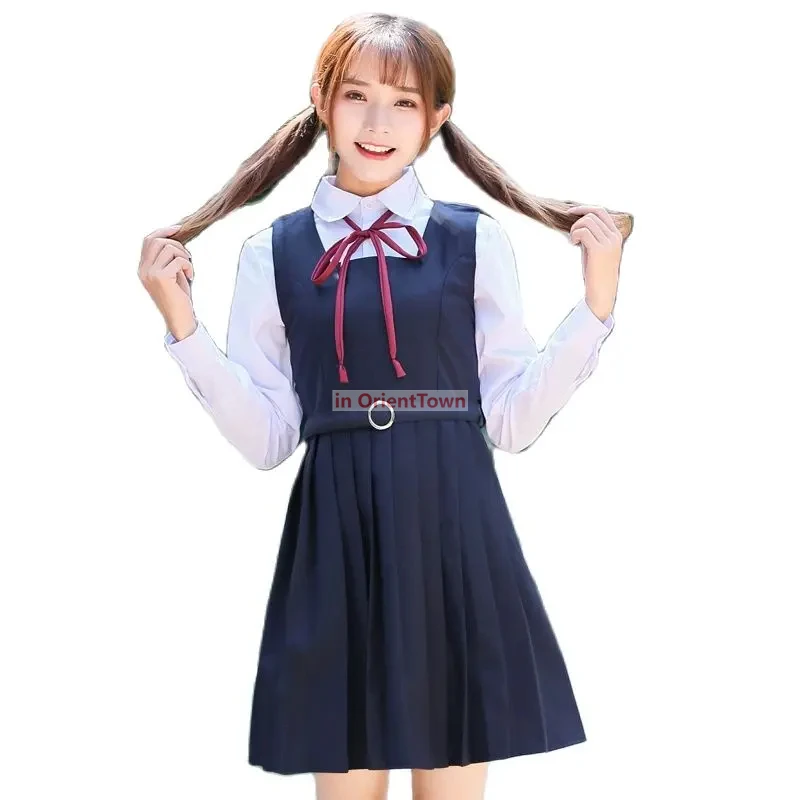 Uniforme d'écolière de printemps japonais Phenyl imprimés, style marin, t-shirt blanc imbibé et robe en fibre