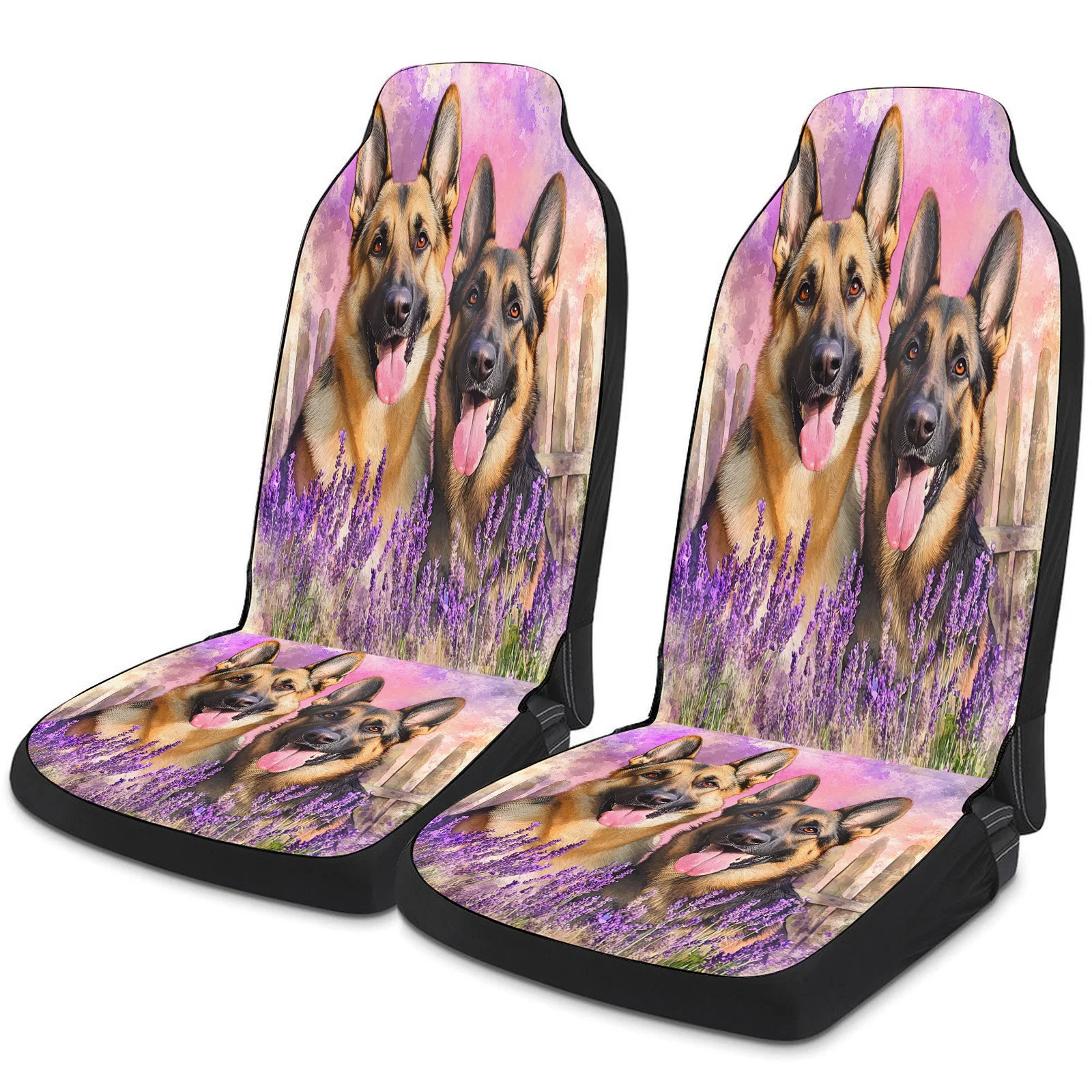 German Shepherds Lavender Themed Car Seat Cover Set For Most Cars Trucks, Trendy Breathable Car Seat Protector Covers Full Set,