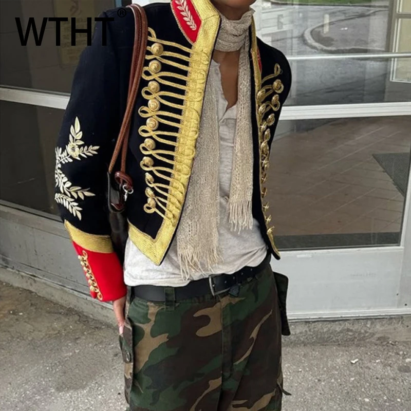 WTHT Fashion Men Patchwork Embroidery Contrast Color Design Coats Trendy High Street Stand Collar Jacket Male 2026 Autumn 2A3135