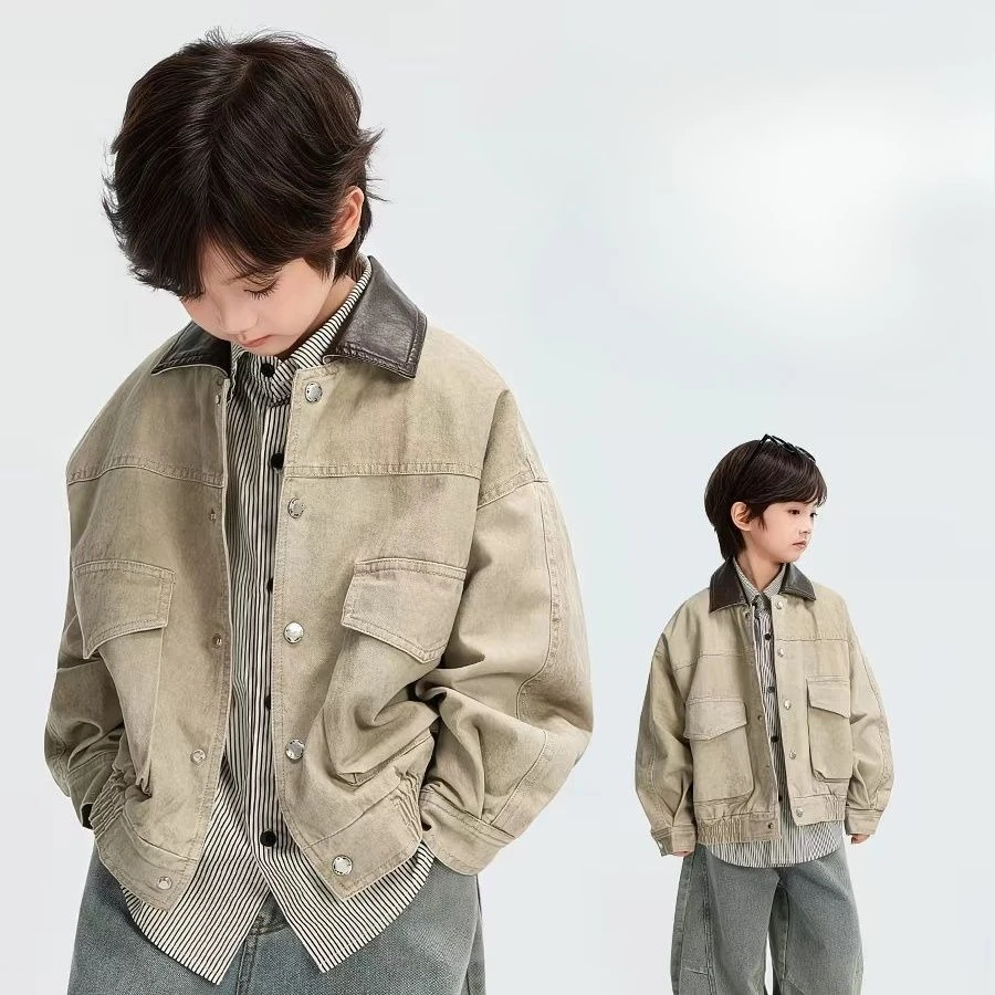 2026 New Kids Jacket Spring Autumn Korean Style Casual Zip-Up Single Breasted Coat for Toddler Children