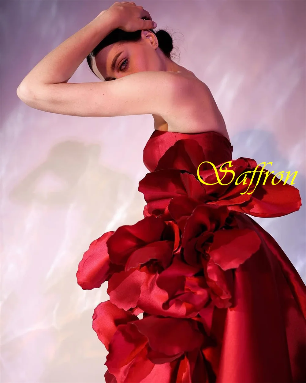 فستان سهرة أنيق مخصص بدون حمالات من الساتان كلاسيكي على شكل حرف a فساتين حفلة موسيقية موضة الزهور فساتين المناسبات الخاصة