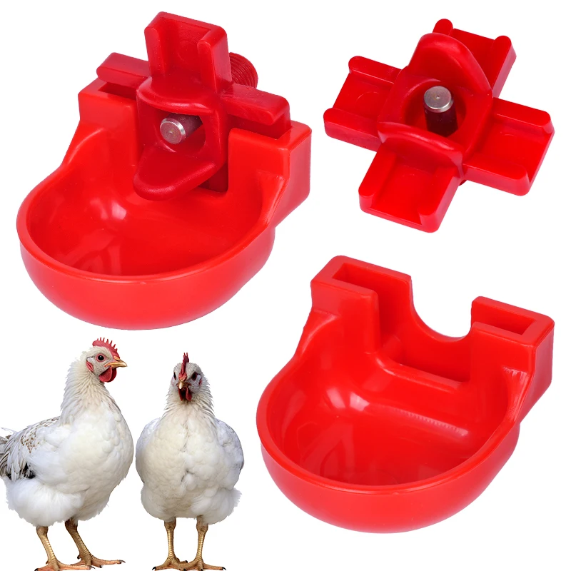 10pcs Chicken Duck Drinking Cup Automatic Drinker Chicken Feeder with Cross-shaped Nipple Plastic Poultry Farm Water Supplies