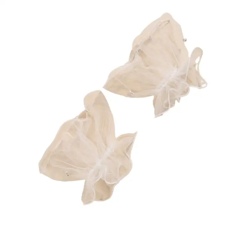 31BB Pearls Decor Arm Covers with Sheer Mesh Ruffle Trim, Lace Wrist Cuffs Sleeves for Formal Event Dress Styling and Costume