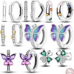 Hot Sale True 925 Silver Hoop Earrings For Women Pendientes Zircon Butterfly Eardrop Original Earring Jewelry Making Gift