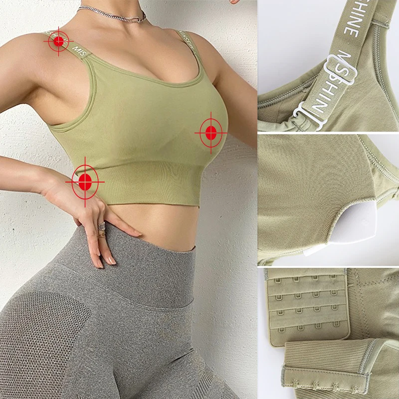 PofyBofy 4 Rows Hook Back Closure Yoga Bra Sports Bras Running Workout Bra Bounce Control Crop U Neck High Impact Fitness Crops