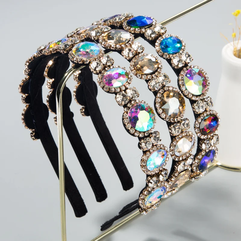 Korean Baroque Style Hair Accessories Super Sparkling Colorful Diamonds Fine Edged Headband Bridal Headpiece Women Hairbands