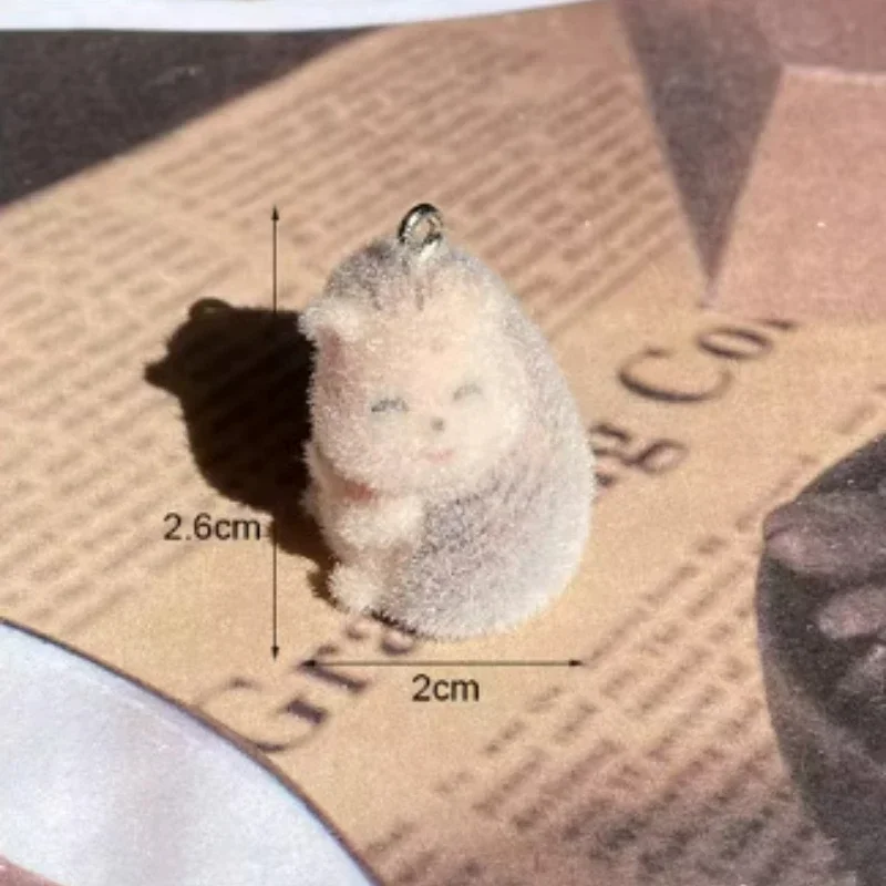 20Pcs 3D Cute Flocking Hedgehog Charms Cartoon Plush Mini Animal Resin Pendant For Bag Keychain Earrings DIY Crafts Jewelry Make