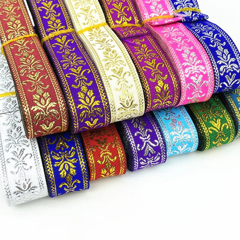 7 yards 20mm 25mm Gold Color Silver Vintage Ethnic Embroidery Ribbon Boho Lace Trim DIY Clothes Bag Embroidered Fabric
