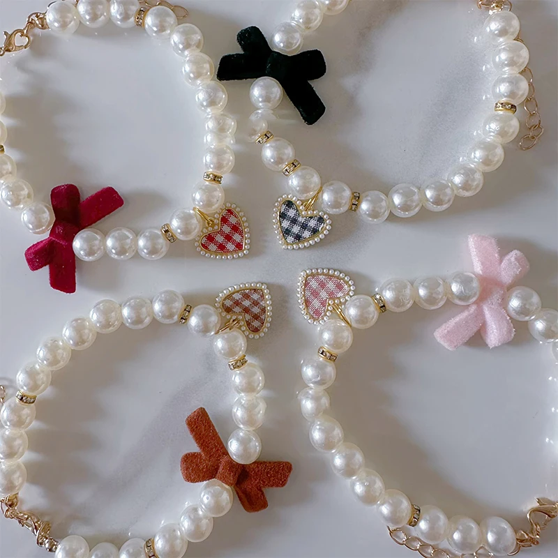 Pet Collar Kitten Dog Love Pearl Necklace Vintage High Quality Bow