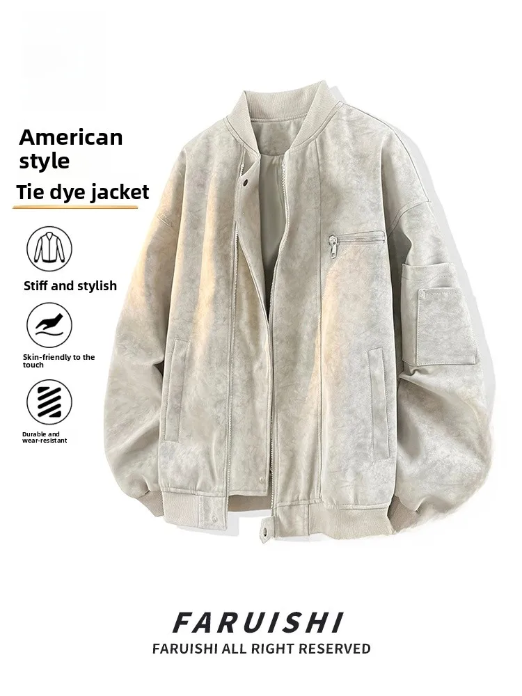 

American Sle Vintage Stand Collar Jaet Men's Casual Windproof Leather Coat Autumn Winter Outerwear Youth ular Polyeste...