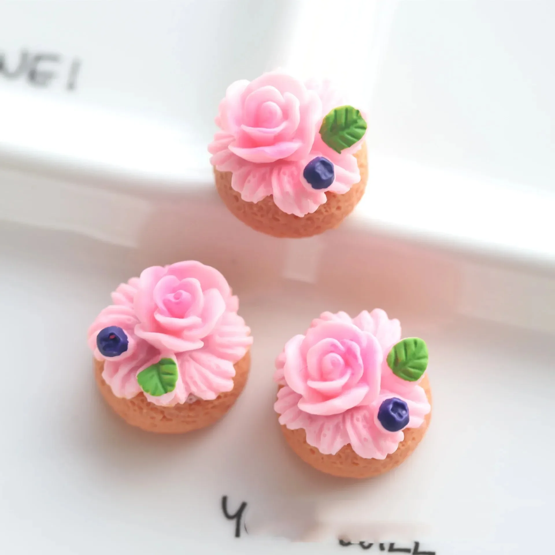 10 Pieces Mini Simulation Rose Cake Strawberry Blueberry Cookie Doll House Pretend Food DIY Decor Accessories
