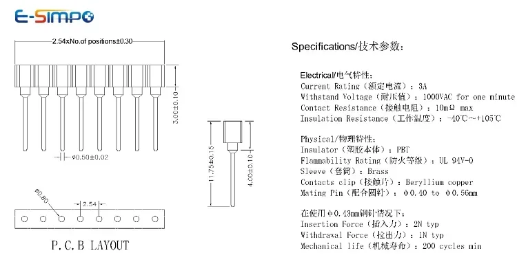 100pcs 1X40P Breakable L7.43  L9.7  L11.75  L17.8 for Pin Dim0.45-0.6mm with Plastic Round Hole Female Header Crystal IC Socket