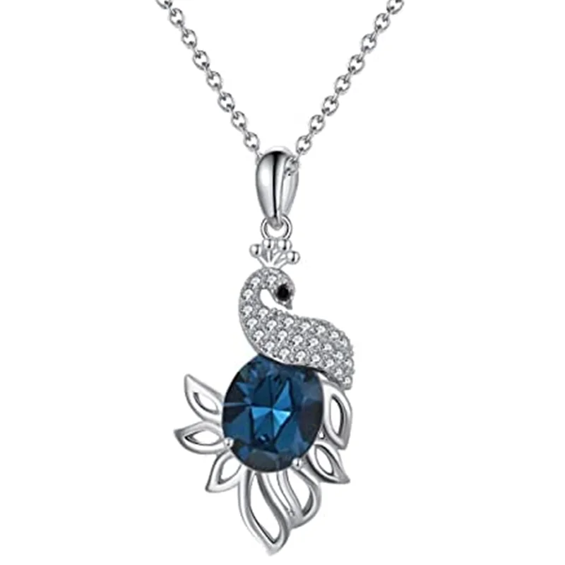 Fashion Women Blue Crystal Zircon Animal Peacock Necklace Engagement Necklaces for Women Bohemian Jewelry Accessories Gifts