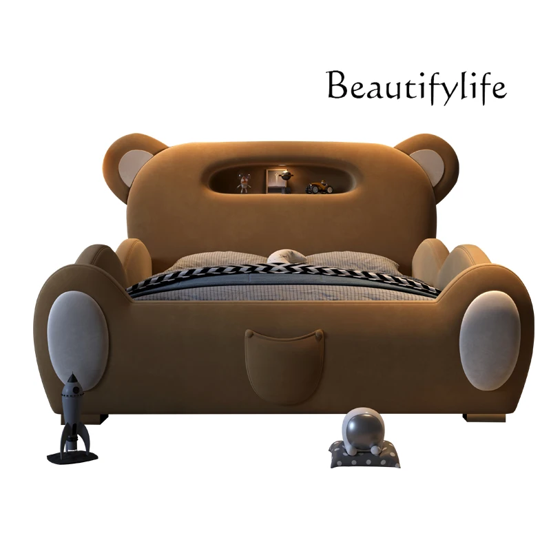 Modern Minimalist Twin Bed Girl Cartoon Teddy Bear Bed Boy Modern Double Bed Queen Size Frames Headboard Bedroom Furniture