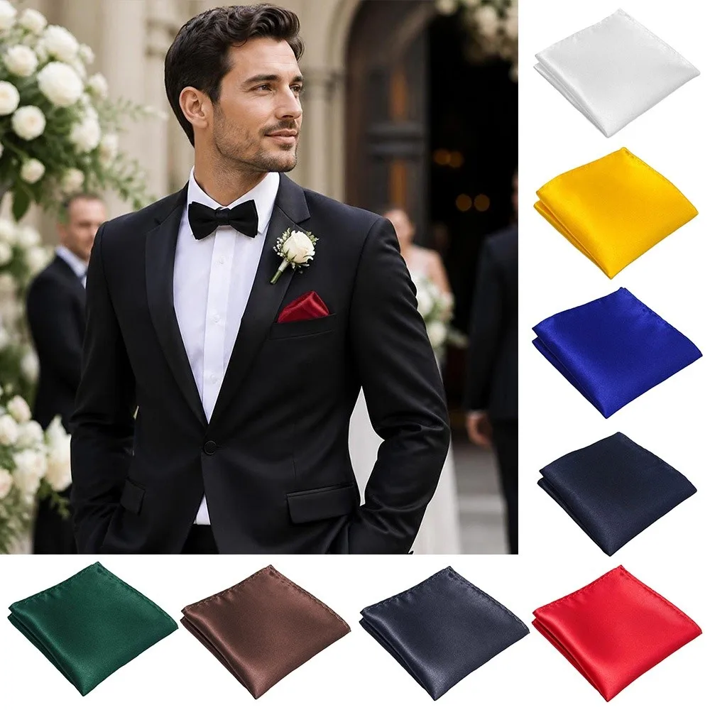 Solid Color Men's Pocket Square Square Shape Satin Breast Pocket Handkerchief Foldable Waterproof Formal Handkerchief