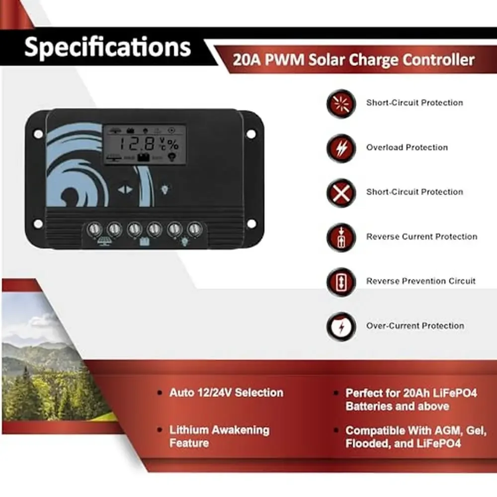 200W 12V Solar Kit LiFePO4 Batterij Monokristallijne Zonnepanelen PWM Laadregelaar RV Trailer Smart Systeem Display Levensduur