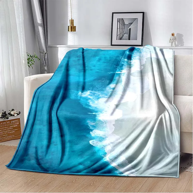 Ocean Beach Pebble Shell Scenery Print Flannel Blanket Ultra Soft Warm Throw For Couch Bedroom Living Room Indoor Home DecorGift