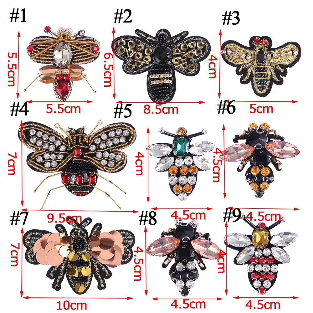 2 uds bordado hecho a mano ropa costura y tela con cuentas insignia de abeja coser en parche parches de lentejuelas apliques de cristal