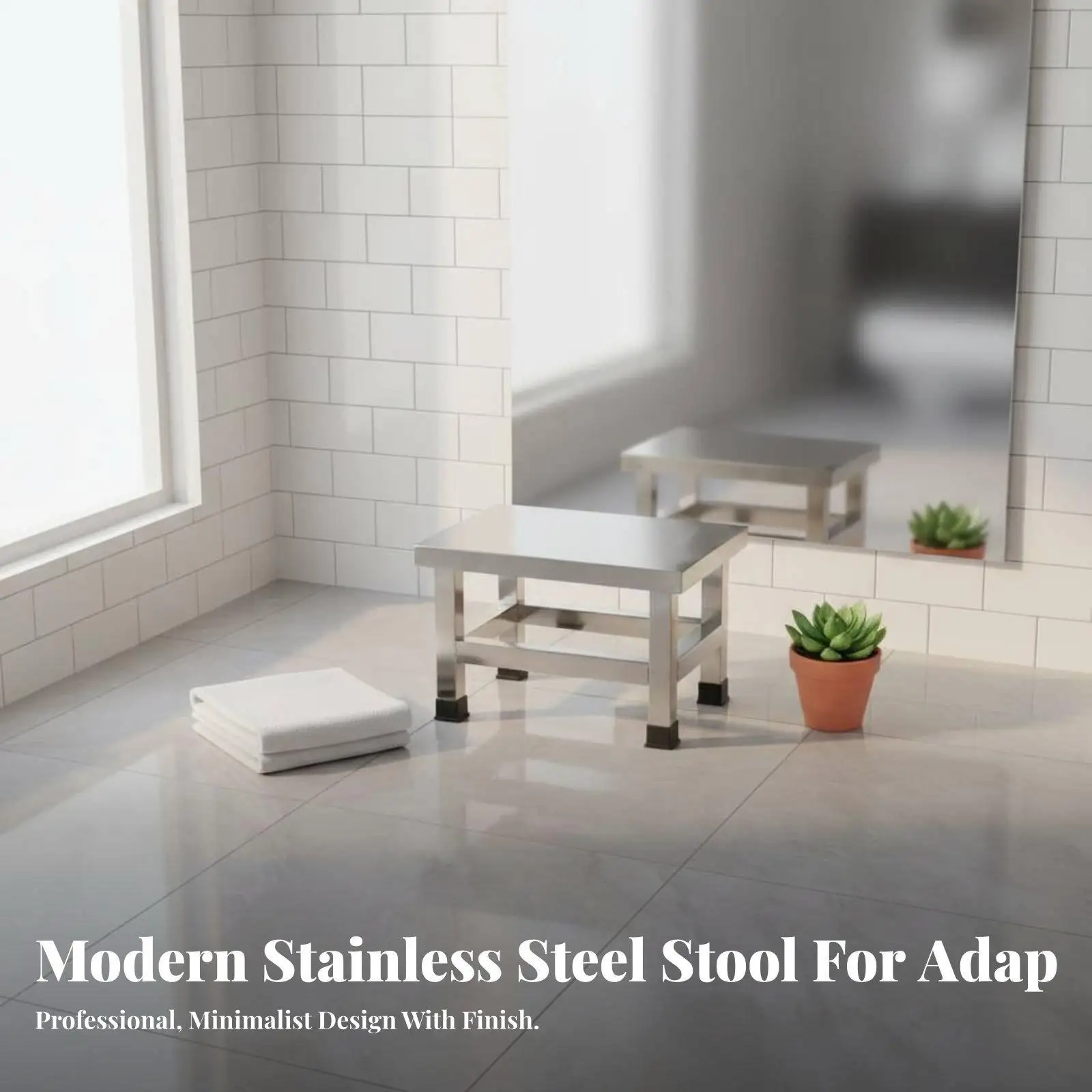 Stainless Steel Bench Modern Metal Stool with Protective Leg Caps for Workshop Hospital Cleanroom