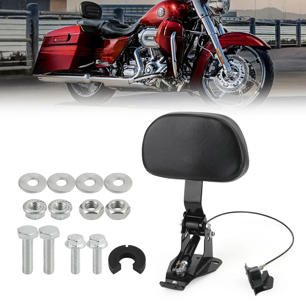 

Motorcycle Adjustable Backrest Front Driver Rider Backrest Pad For Harley Touring CVO Street Glide Road King Classic 2009-2023