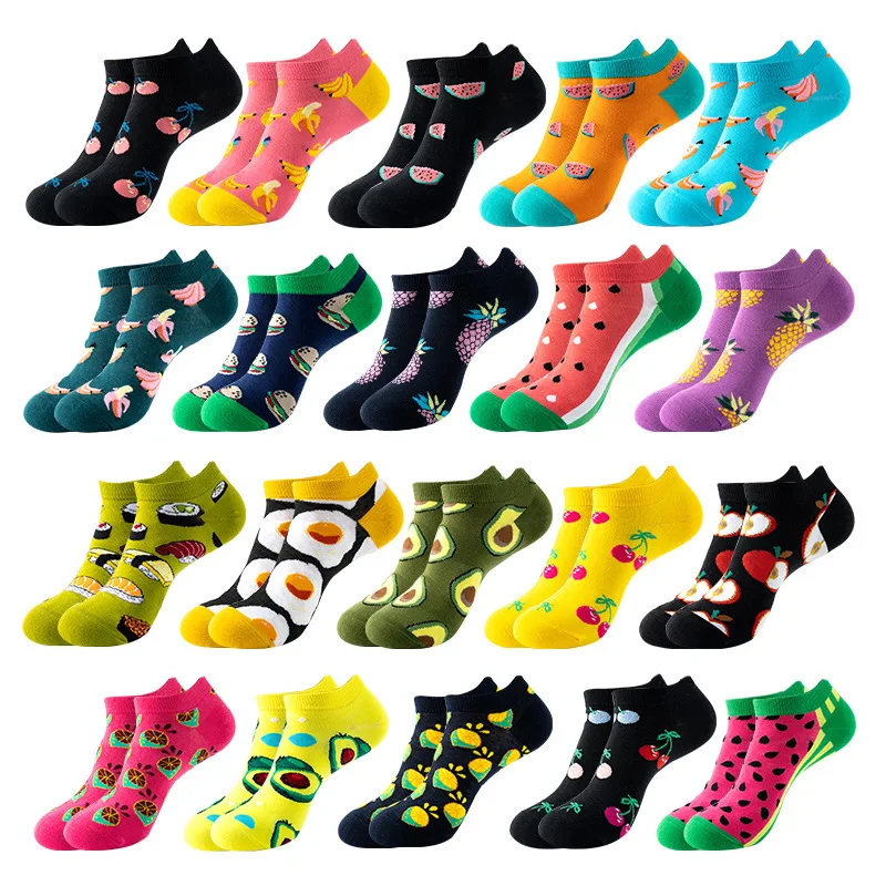 Men and Women's Ankle Socks Spring and Summer Thin Boat Sox Fruit Food Printing Trendy Short Sock New EU 36-44 Hose