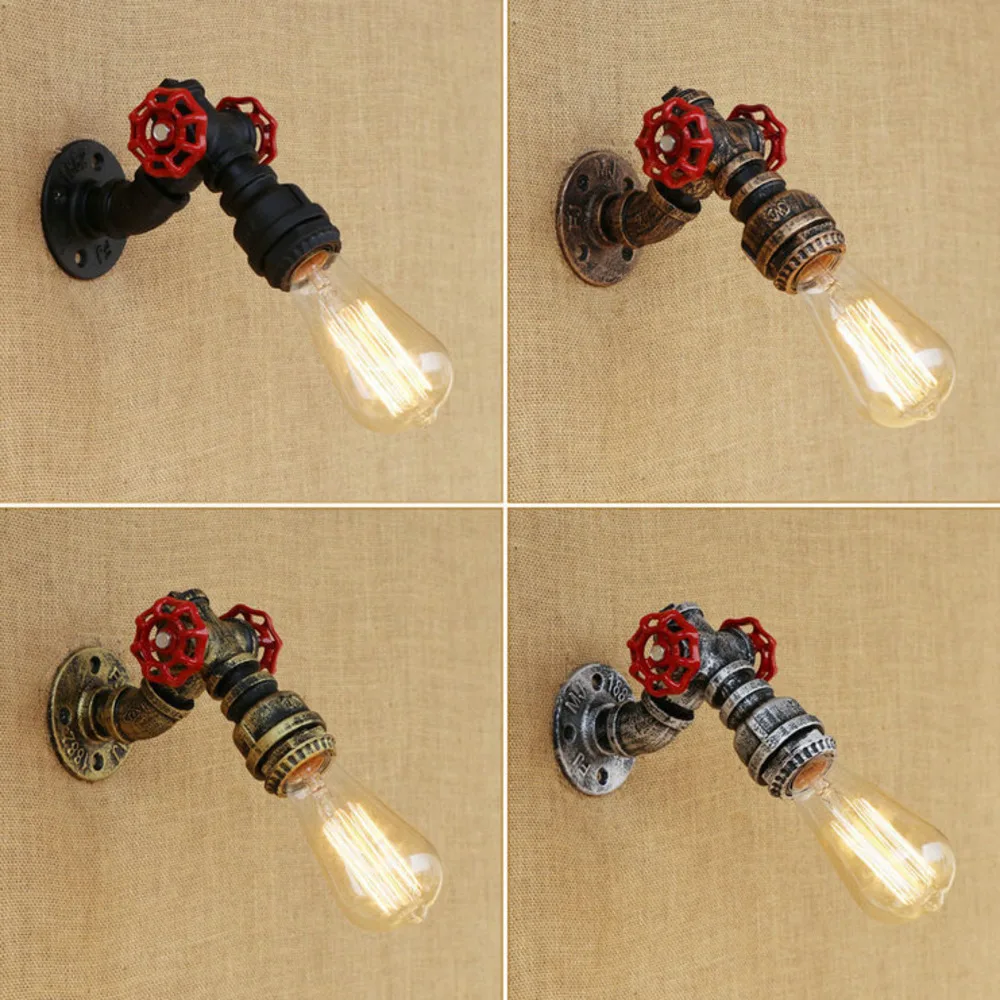 البخار فاسق لوفت الحديد الصناعي الصدأ انبوب ماء الرجعية الجدار مصباح خمر E27 الشمعدان أضواء steampunk تركيبات إضاءة المنزل لوز #4