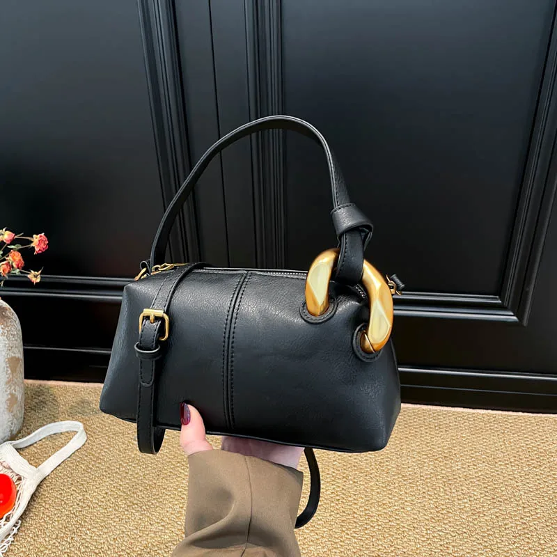 

2026 PU Solid Color Zipper Crossbody Bags spring Retro Bags Exquisite High-end Versatile Simple Casual Crossbody Bags