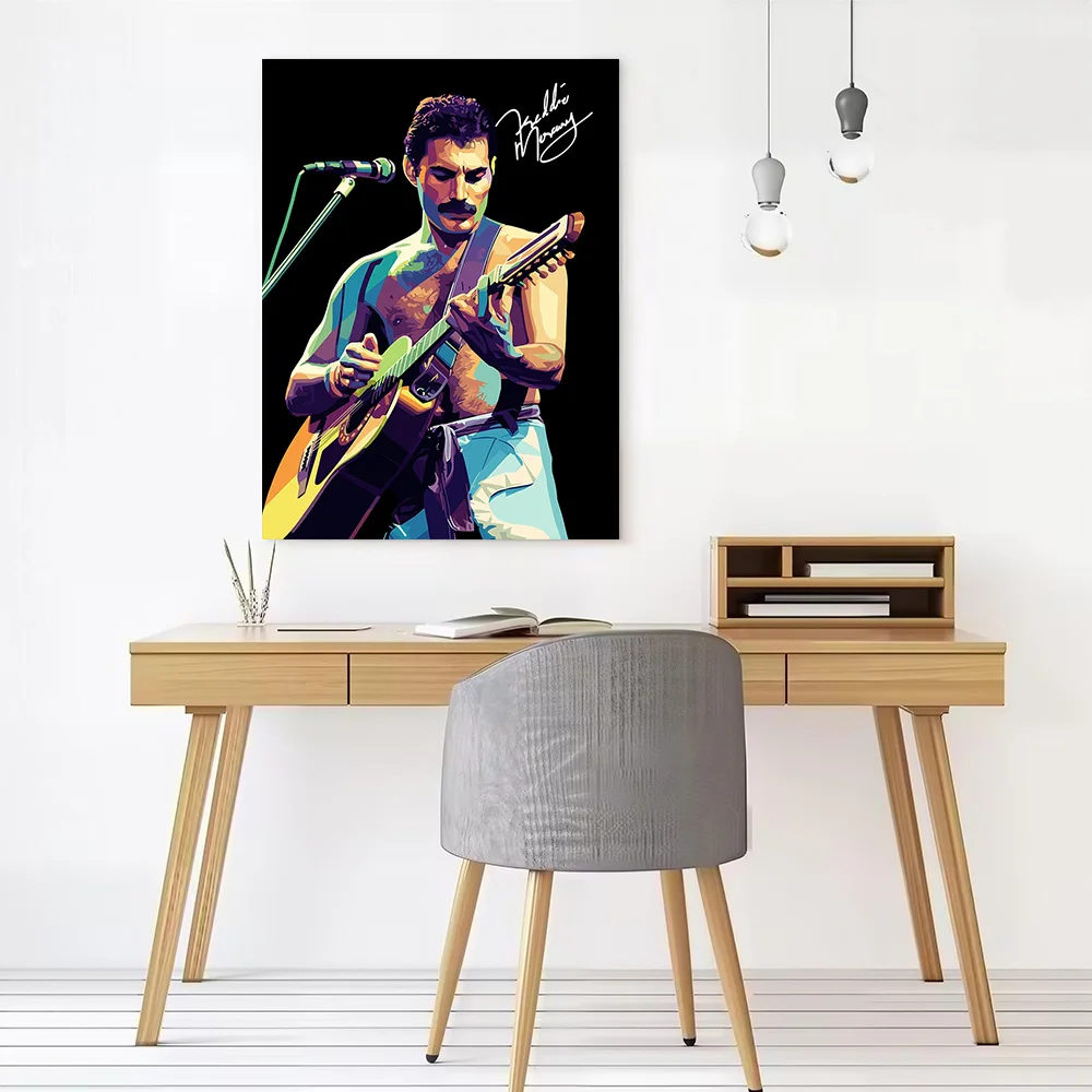 Freddie Mercury Playing Guitar Canvas Print Perfect Gift for Fans Lovers Personalized Wall Art Poster for Gamer Decoration Room