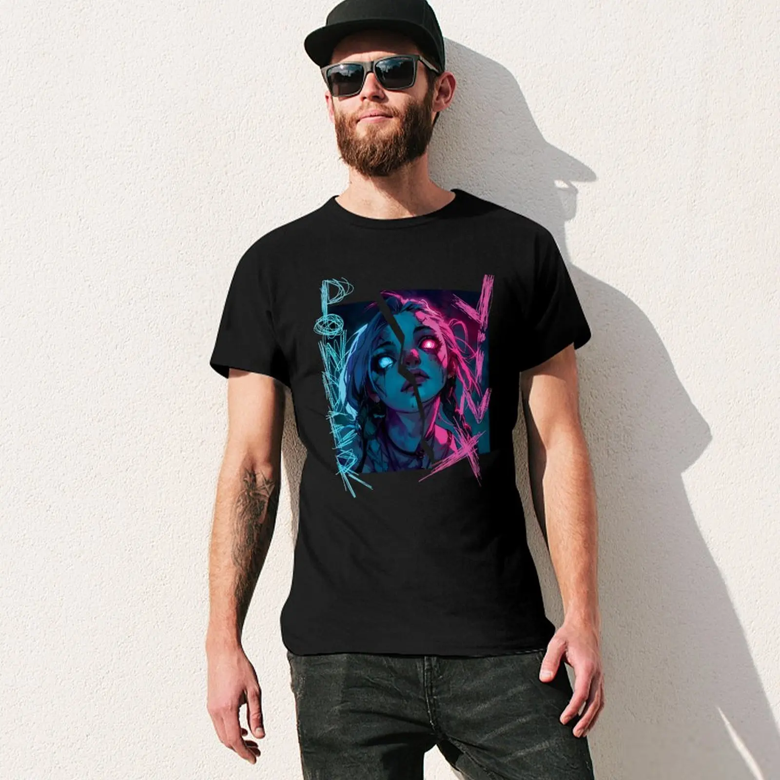 تي شيرت Powder Jinx Vi Arcane للأولاد باللون الأبيض مقاس كبير لصيف 2025 تي شيرت مضحك ميمي قميص مضغوط للرجال
