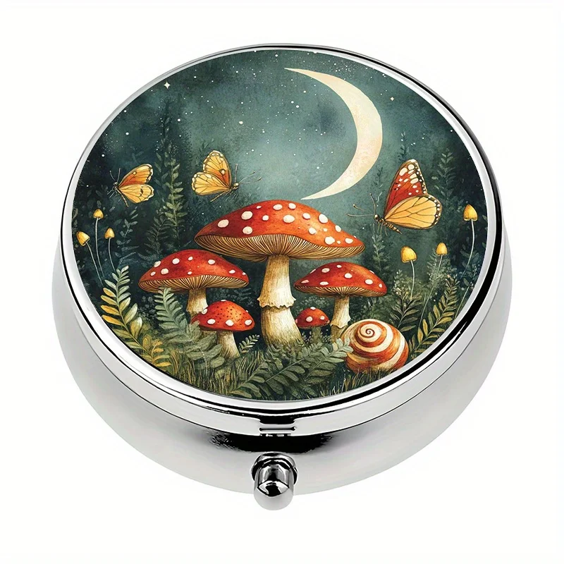Single pack, portable travel pill box, contains 3 pill compartments, mushroom-shaped mini decorative pill box, compact medicine storage box, suitable for putting in a handbag or purse, a perfect and unique gift