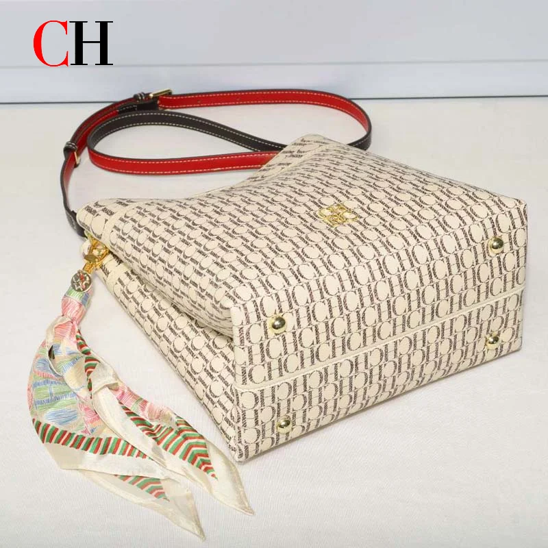 CH Women Vintage Crossbody Bag With Decor Silk Scarf Large Capacity Shoulder Bag Luxury Designer Daily Shopping Messenger Purse - view 5