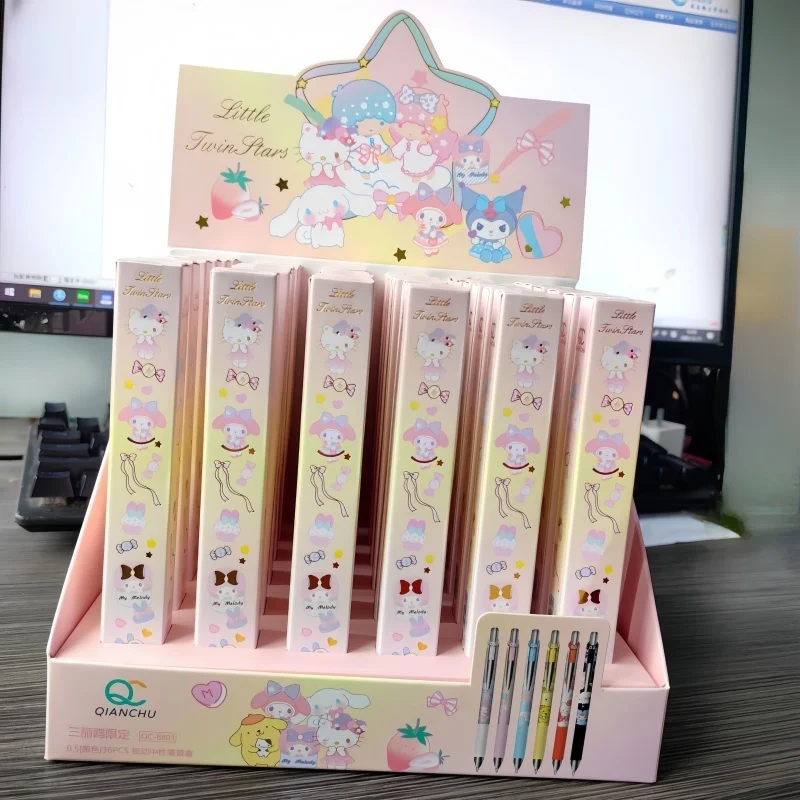 36pcs/full Box Kawaii Sanrio Anime Cartoon Series Gel Pen Blind Box Pen Cute Cartoon High Value Push Type Signature Pen