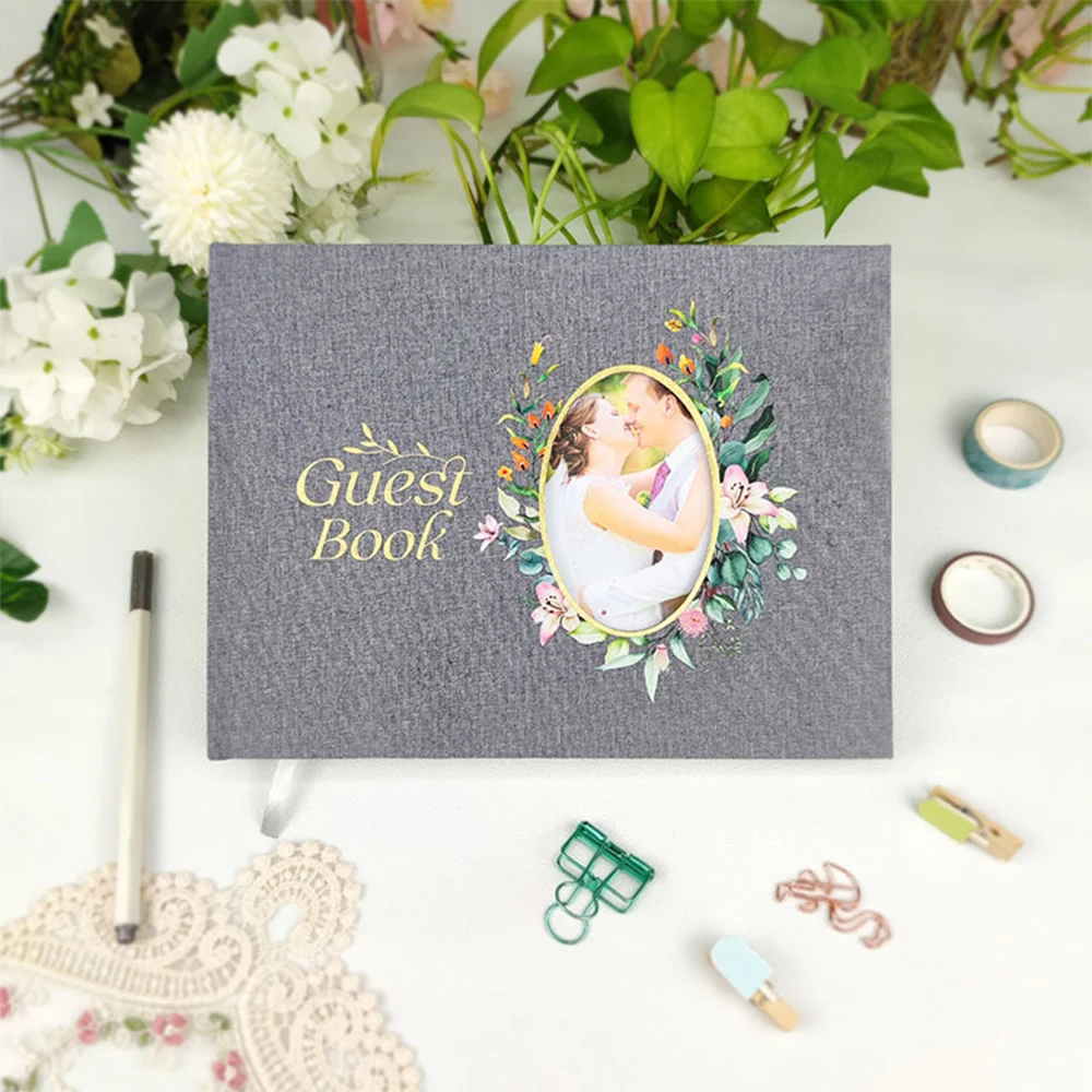 Personalized Wedding Guest Book Flowers Elegant Wedding Reception Signing Book Photo Album Signature Message Book Mariage Gift