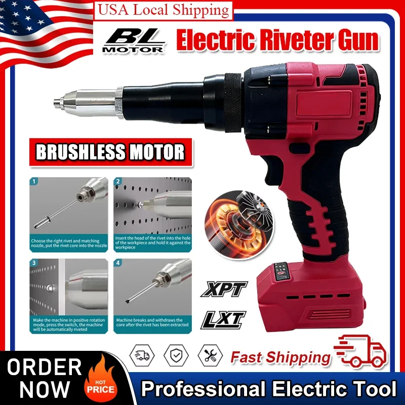 

Fit Milwaukee 4.8MM Cordless Electric Riveter Gun Brushless Rivet Riveting Tool With LED Light For Milwaukee 18V Battery New