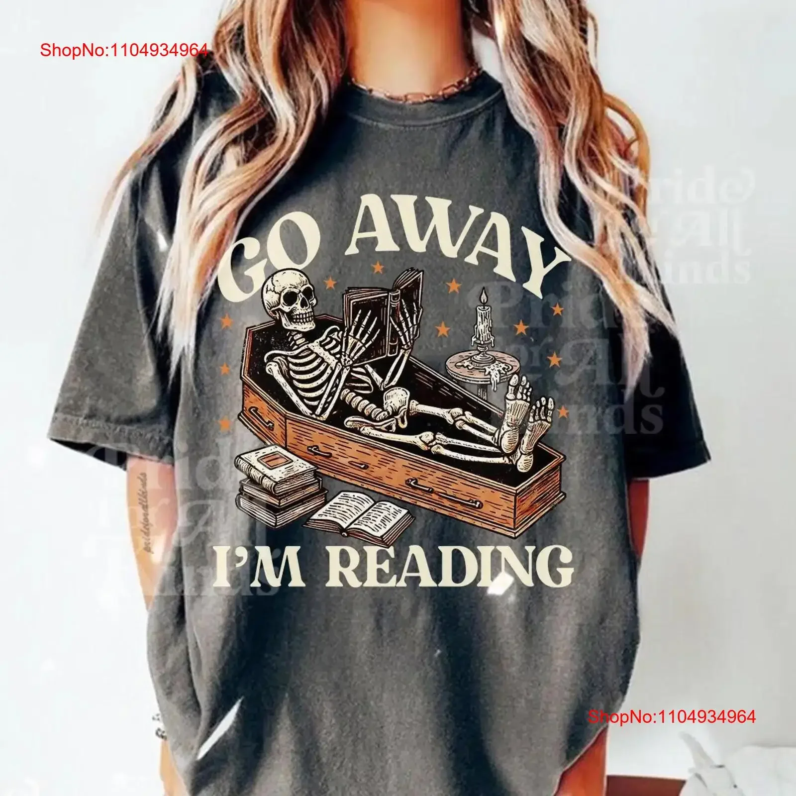 

Go away im reading book shirts halloween skeleton shirt librarian spooky smut coffin vintage Washed graphic Stretched Soft