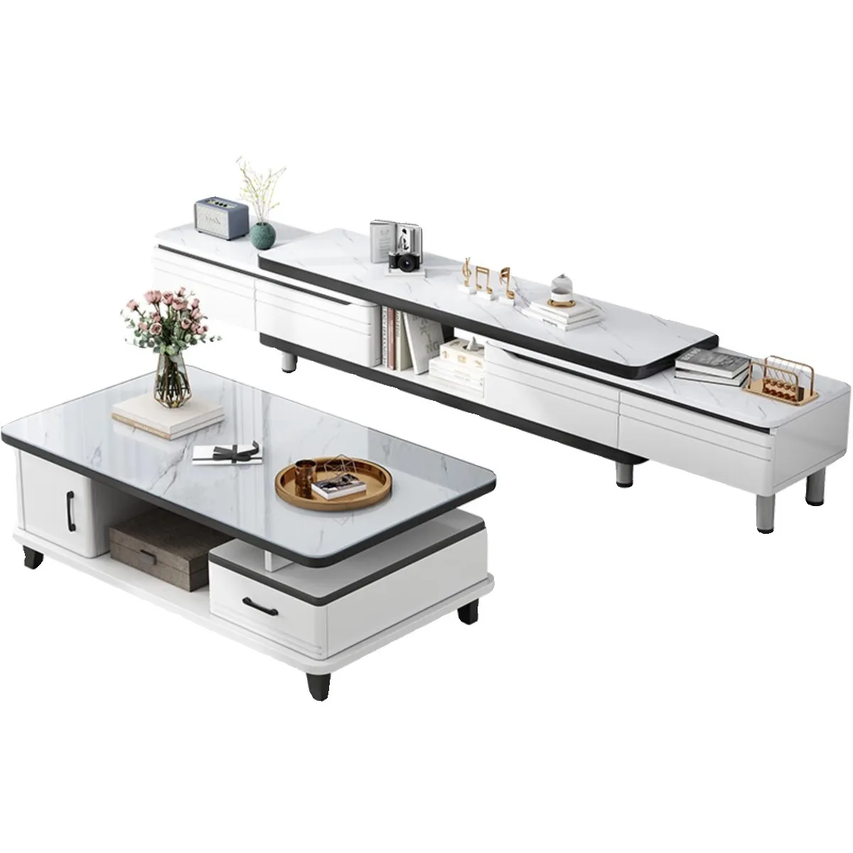 

TV cabinet modern simple living room household small apartment floor telescopic 2025 new coffee table TV cabinet combination