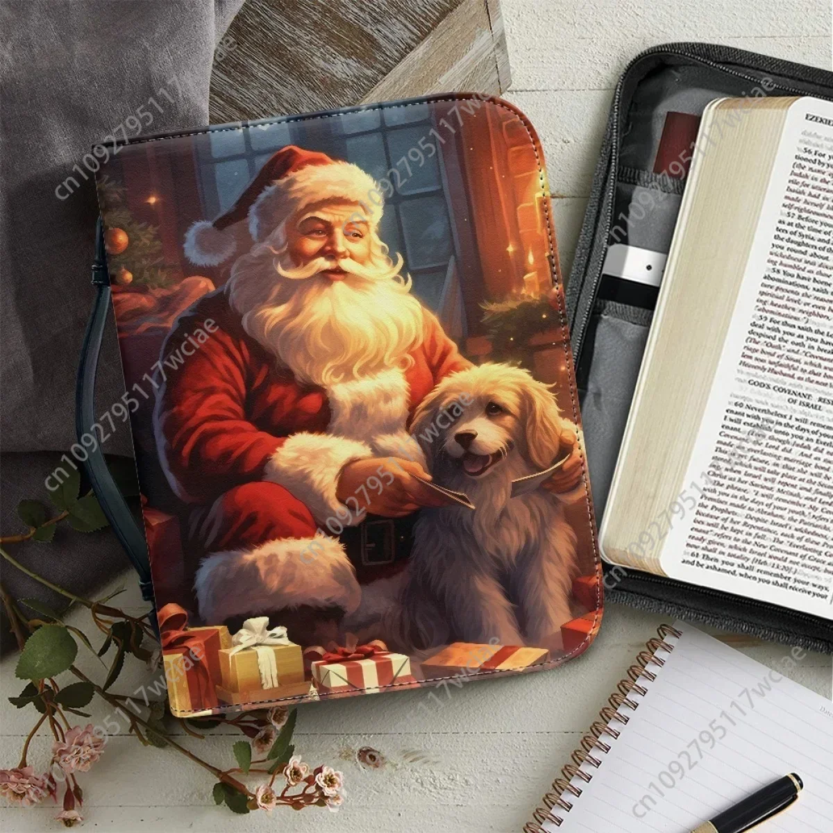 

Women's Bible Storage Bag Claus 3D Pattern Handbags PU Leather Zippered Handbag for Christmas Bible Carrying Case Gifts Hot