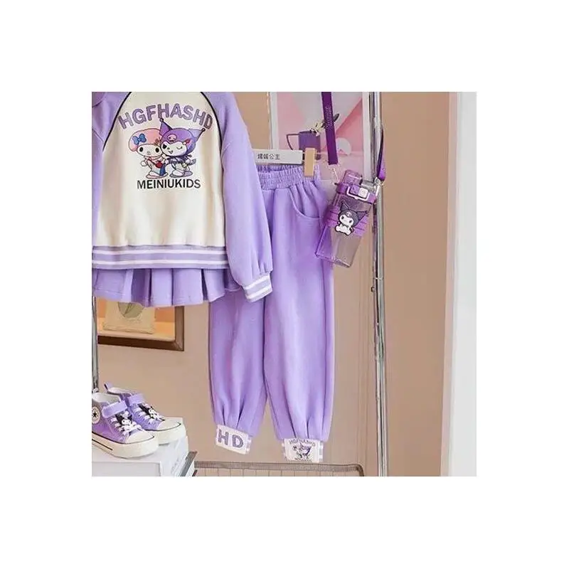 

Комплект Sanrio Hello Kitty для девочек на осень и весну с плиссированной юбкой и бейсбольной курткой из смесового хлопка, повседневная одежда, новый стиль, для принцесс