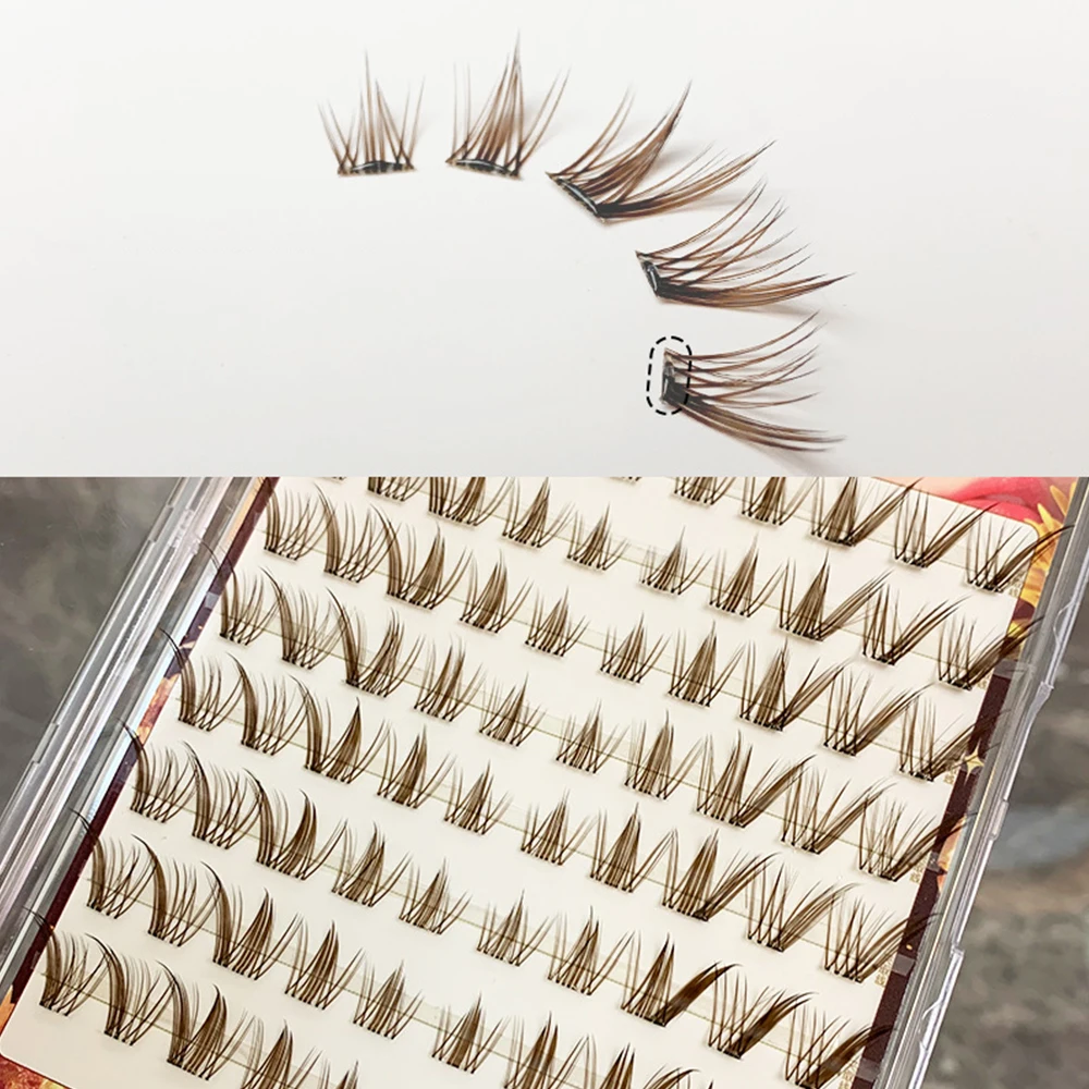 Ciglia a grappolo autoadesive effetto Fox Eye, morbide e soffici, senza bisogno di colla, ciglia segmentate, stampa marrone