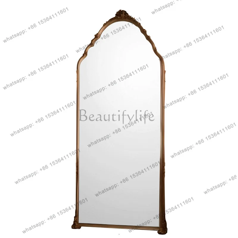 Französischer Schlafzimmer-Standspiegel, mittelalterlich geschnitzter Ganzkörperspiegel