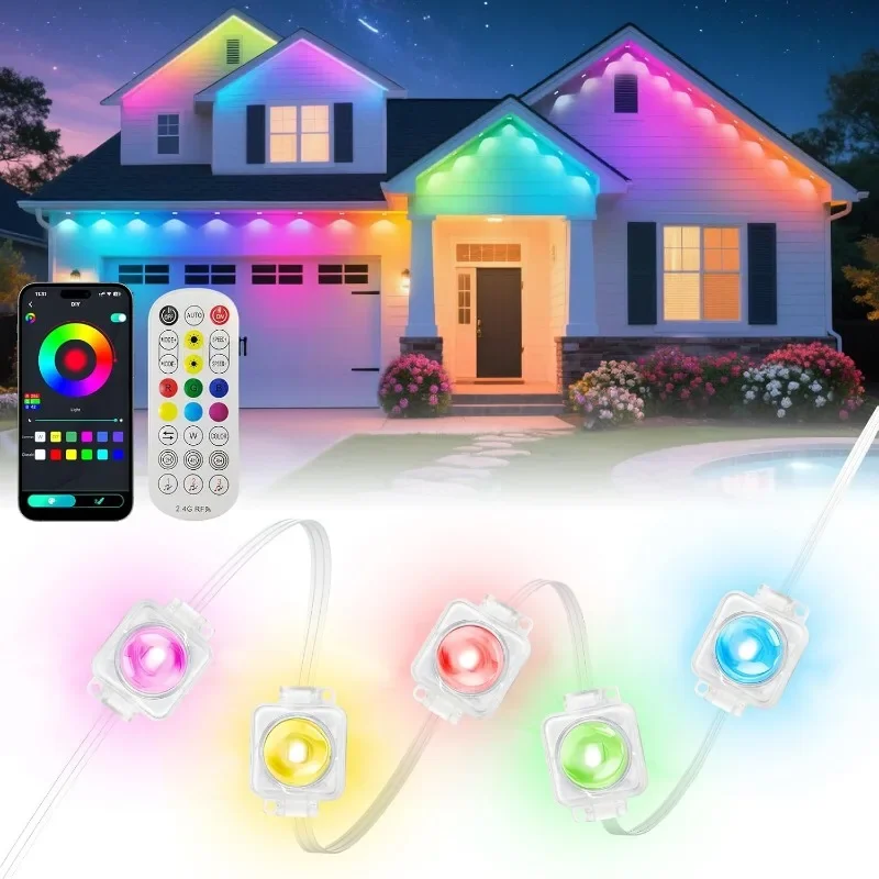 

Smart RGB IC Permanent Outdoor Lights App Remote Controlled DIY Color Changing LED IP67 Waterproof for House Christmas Decor